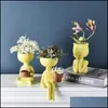 Fioriere Vasi Strongwell Figurine di bambole sedute Vasi di fiori Porta fioriera succulenta Vasi di fiori Giardino delle fate Decorazione della casa Desktop Dhlan