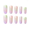 False Nails 24Pcs Simply Lines Glitter Almond Oval Head Wearable Full Cover Nail Tips Women Fashion Detachable Press On