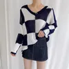 Women's Sweaters Alien Kitty Plaid Thin Pullovers Elegant Women Tops Knitwear Full Sleeves Chic 2022 Loose Stylish Femme Casual Outwear