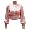 Women's Blouses & Shirts Elegant Long Sleeve Blouse New Autumn Turtleneck Satin Silk Women Shirt Boho Hollow Out Backless Bow Tie Womens Tops and Blouses