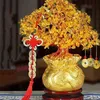 19 cm Albero di cristallo naturale Ornamenti di denaro Stile bonsai Ricchezza Fortuna Feng Shui Decorazioni per la casa con monete d'oro e base 211101