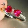 Wedding Rings YaYI Jewelry Princess Cut 3.5CT Red Zircon Silver Filled Engagement Heart Valentine's Day Girls Ring 1060