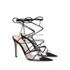 2022 High Heels Sandals Summer Shoes Pointed Toe Pvc Transparent Film Cross Strap Thin Peep Ankle Lace Up Stiletto Hees