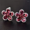 Boucles d'oreilles à Clip pour femmes, fleur S925, rubis artificiel, clous d'oreilles, Vintage, mariage, bijoux fins