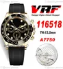 VRF 11651 A7750 AUTOMATISK KRONOGRAF MENS Titta 18K Yellow Gold 904L Steel Black Diamonds Dial OysterFlex Strap Rubber Super Edition Samma Series Card Puretime G7