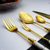 Dinnerware Sets Gold Set Stainless Steel Tableware Cutlery Fork Knife Spoon Flatware Ceramic Handle Travel Kitchen Silverware 50