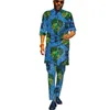 Men's Tracksuits African Occasion Outfits Men's Print Set Half Sleeve Shirt Patch Pant Suits Custom Made Wedding Garments