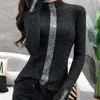 Women's Sweaters #3804 Shiny Diamonds Women Sweaters And Pullovers Turtleneck Knitwear Sweater Casual Tight Knitted Top Ladies Black Green Blue T221019