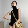 Women's Sweaters Women's Elegant Streetwear Turtleneck Sleeveless Sweater Summer Autumn Slim Stretchable Solid Color Basic Pullover Jumper Top T221019