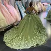 فستان الكرة الرائع ثوب كرات quinceanera الزهور المزعجة التي تغمس خط العنق تراجع ثوب حفلة موسيقية تول مسح القطار الحلو 15 فستان تنكري