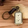 Old Fashion Watches Dual Time Zone Rectangle Shape Unisex Quartz Analog Pocket Watch Pendant Key Ring Rope