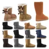 Designer Aus botas de neve Womenblack tornozelo plataforma de combate botas de combate baixo booties de laços de couro logotipo fivela feminina feminina crianças 21-46 no422