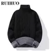 Men's Sweaters RUIHUO Fleece Turtleneck Sweater Men Fashion Streetwear Winter Clothes Turtle Neck Men Sweater 2XL 2022 New Arrivals T221019