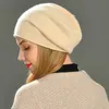 Gorro/crânio tampas mulheres slouch grades Skullies de alta qualidade feminino sólido cauda de lã de lã de chapéu de malha de inverno chapéu quente bonnet externo t2221020