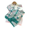 New Lady style children plaid clothes sets kids lapel long sleeve cardigan skirt autumn girls lattice princess outfits