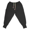 Herenbroek hiphop linnen katoen harem mannen massieve elastische taille streetwear joggers flodderige drop-crotch casual broek