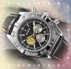 Todos los diales Trabajo reloj para hombre cronómetro 43 mm Movimiento de cuarzo importado Zafiro Cystal cinturón de cuero genuino completamente funcional elegante reloj de pulsera de negocios suizo