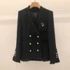 Zweireihiger Damen-Blazer aus Wollstoff mit V-Ausschnitt, mittellang, aus Lurex-Tweed, SMLXLXXL