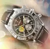 Usine Hommes Pleine Fonctionnelle Montre À Quartz Chronomètre 43mm Boîtier En Acier Inoxydable Véritable Ceinture En Cuir Explosions Annuelles Montres-Bracelets Cadeaux Reloj De Hombre