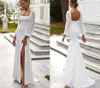 2023 Eenvoudige elegante chiffon zeemeermin trouwjurken lange mouwen zijkant split wit strand mariage bruid jurken vestidos de novia custom made made