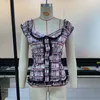 T-shirt da donna 2022 T-shirt da donna Vintage Strap Plaid Top monopetto in pizzo Crop Top Y2K Harajuku T-shirt per le donne