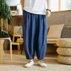 Männer Hosen Herren Chinesischen Stil Baumwolle Leinen Breite bein Einfarbig Harlan Gerade Pumphose Mann Pantalones De Hombre