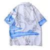 Mäns casual skjortor hiphop hawaiian skjorta blus robotkedja tryck kort ärm streetwear 2022 herr harajuku sommarknapp upp toppar