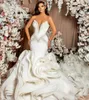 Luxury Mermaid Wedding Dress Big Train Tulle spetsar Crystal Pärled Diamonds Bridal Gown Vestidos de Novia 2024 Custom Made Robe de Mariee