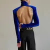 Женские свитеры Женщины Топ весенняя осень осень Y2K Retro Blue Sexy Sexy Turtleneck Bodycon Dompers Женские бархатные повседневные тела с длинным рукавом Tops T221019