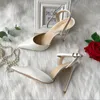 Kleding Schoenen Mode Dames Pompen Wit Lakleer Hoge Hakken Slingback Punt Teen Enkelband Dames Naaldhak Sandalen Damesschoen