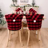 Chair Covers 1PCS Christmas Plaid With White Ball Reusable Back Seat Slipcover For Xmas Decor