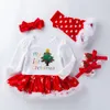 Kerstmis Baby Tutu -jurk Romper kledingset Rendier Antler Oor Design Bodysuit Bow Hoofdband Been Warmers Schoenen 4 stks/Set pasgeboren feestoutfits M4211
