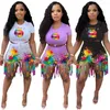 Survêtements pour femmes Shorts Ensembles Gland Mode Casual Femmes Col rond Lettre Motif Lèvres Tie Dye Splash Encre Impression Costume Deux Pièces