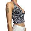 Canotte da donna Abbigliamento estivo Strisce da donna Motivo stampato Halter Crop Top Donna senza maniche Scollo a V profondo Canotta senza schienale Club Streetwear