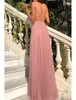 Party Dresses Alicerb Women's A Line Homecoming Sequin Maxi Long Pink Sleeveless Pure Color Backless Chiffon Deep V Modern 2022