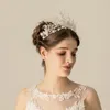 Headpieces o881 bröllop tiara metall hår båge mode pärla kristall kvinna brud hårstycke krona dekoration för brud