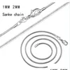 Zincirler 1mm 2mm 925 Sterling Sier Snake Stroker Kolyeleri İsteğe bağlı boyut 16 18 20 22 24 28 28 30 inç Bırak Teslimat 2022 Takı F DHM8Y
