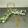 Party Decoration Tall Gold Metal Flower Stand Vase Set For Wedding Desktop Event Rectangle Frame Centerpiece U2231