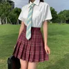 Roupas conjuntos de uniformes da escola coreana para meninas camisa branca plissada saia JK Saias xadrezas de roupas altas femininas