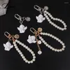 Nyckelringar Vintage White Angel Keychain Women Girl Cute Mini Pearl Heart Key Chain Car Ring Holder Trinket Bag Charms smycken