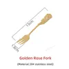 Diny Sets retro Europees roestvrijstalen staal Golden koffielepel Rose Patroon Small Cake Dessert Fruit Moon Fork