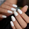 False Nails Matte White Ballerina Frosted Coffin Flat Press On Fake Tips Faux Ongle Daily Finger Wear Free Glue Sticker