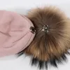 Beanieskull Caps Winter Sticked Beanie Hat with Real Fur Pom Poms for Children Fashion Cute Skallies Beanies Outdoor Thick Warm S1666100