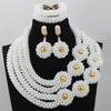 Orecchini collana set moda perline bianche pure audace africano per matrimonio nigeriano WD485