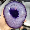 Statuette decorative 10-12 cm Grande fetta di agata viola Geode Cristallo lucido Quart Lastra naturale Energia curativa Quarzo regalo