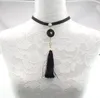 Choker Pave Pearl Beads Short Black PU Leather Necklace Flower Long Cotton Tassel Pendant Necklce Fashion Jewelry