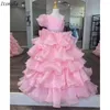 Vestidos de garotas Itsmilla A-line Cascading Organza Ruffle Flor para casamentos Beliscos de cinto de um cinto único de festas de aniversário infantil