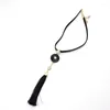Choker Pave Pearl Beads Short Black PU Leather Necklace Flower Long Cotton Tassel Pendant Necklce Fashion Jewelry