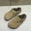 Australia Designer Wool Boston Cloggs Kapcia zimowe futra szkieletowe Clogs Cork Sliders Skórzane wełniane sandały damskie Buty 35-40 421