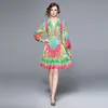 Robe imprimée pour femmes, haut de gamme, mode dame, manches longues, col en v, rétro, robes de fête de vacances, printemps automne, 2023